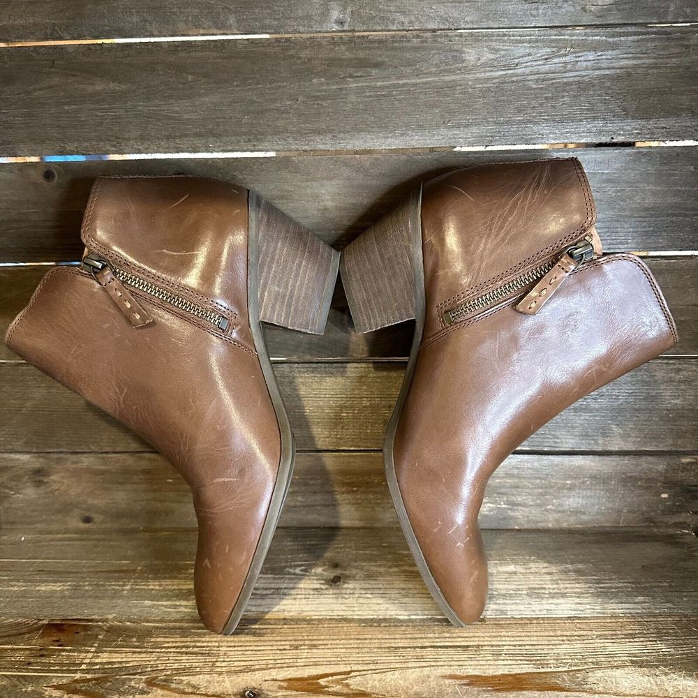 New Womens Frye Judith Zip‎ Brown Leather Heeled Ankle Booties Boots Size 10 M - Picture 4 of 6